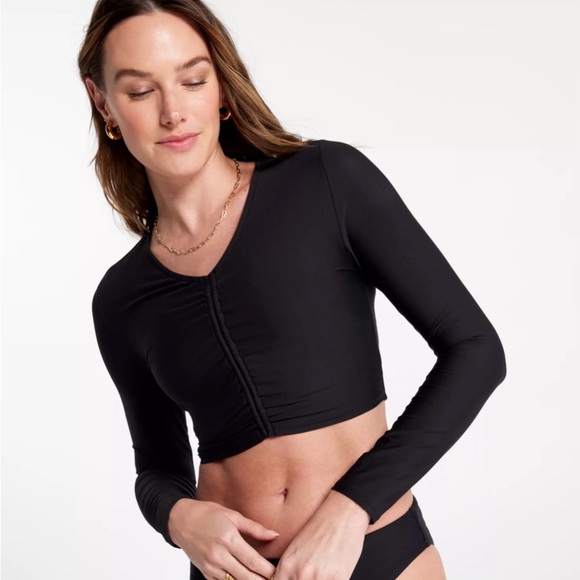Calia Tops - CALIA Swim Rashguard Long Sleeve Cropped Top XL, Athleisure, black spf 50